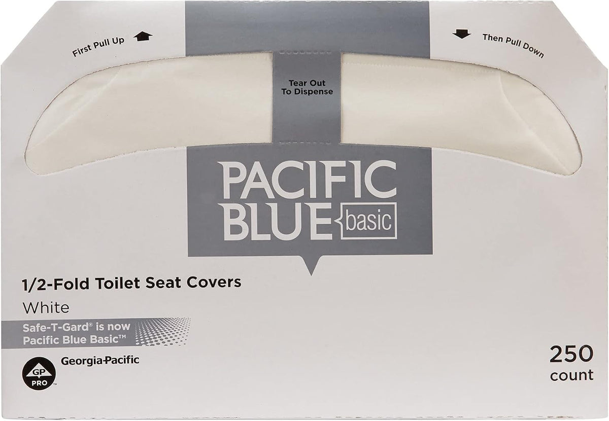 Georgia-Pacific Pacific Blue Basic Disposable Toilet Seat Covers by GP PRO (Georgia-Pacific), 1/2 Fold, 47046, 250 Covers Per Pack, 20 Packs Per Case, White