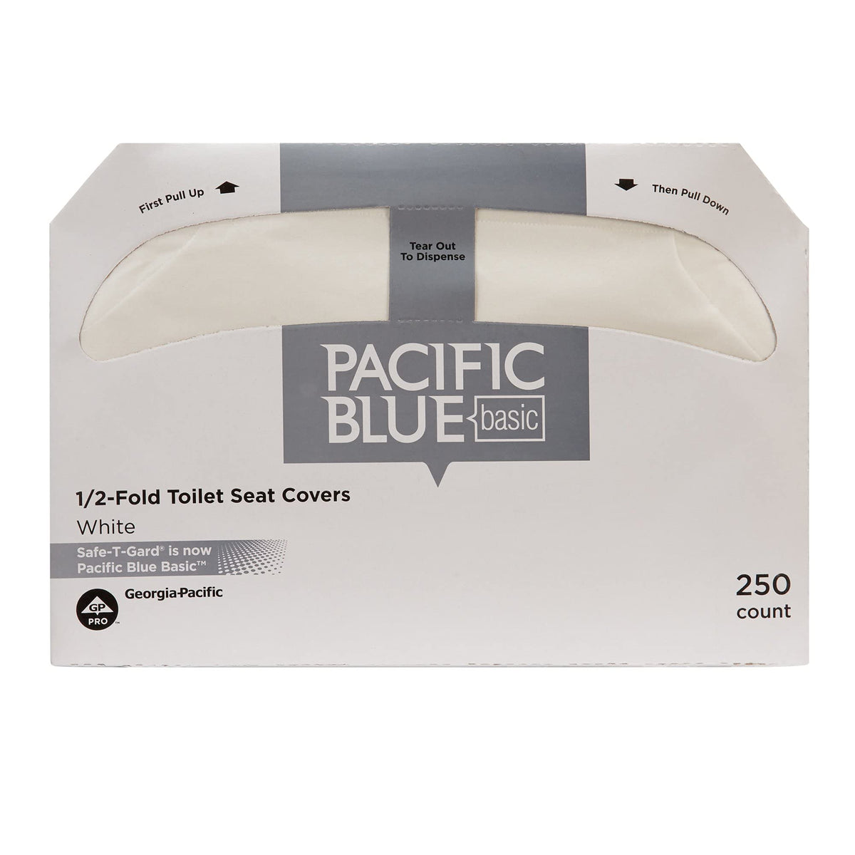 Georgia-Pacific Pacific Blue Basic Disposable Toilet Seat Covers by GP PRO (Georgia-Pacific), 1/2 Fold, 47046, 250 Covers Per Pack, 20 Packs Per Case, White