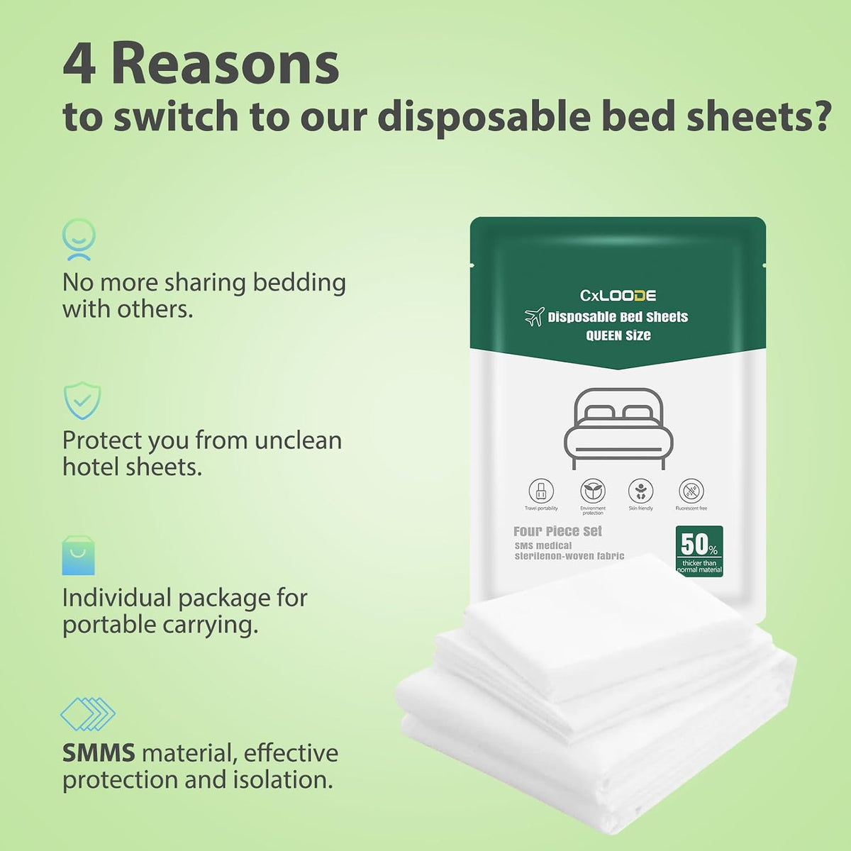 2 Pack Disposable Bed Sheet Queen Size Disposable Fitted Sheets for Travel