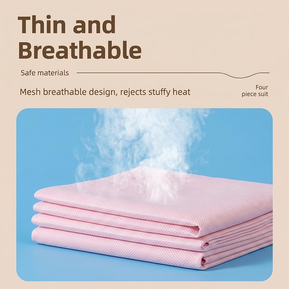 Disposable Bed Sheet Set – 4-Piece Soft Breathable Fitted Sheet Including Quilt Cover, Flat Sheet & 2 Pillowcases – Individually Packed for Hotel, Business Trip, Travel/Pink