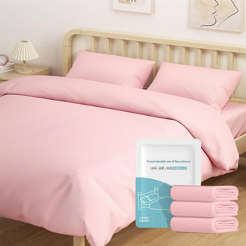 Disposable Bedding Set with Bed Sheet, Quilt Cover, Pillowcase Quilt Cover and Pillow Case Set Bedspread Portable Disposable Bed Sheet for Hotel and Travel