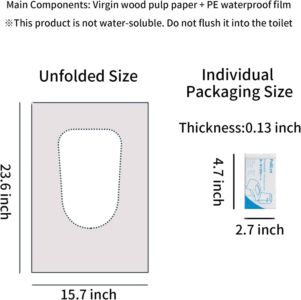 Disposable Toilet Seat Covers, 30 Pack,Waterproof Non-Slip Individually Wrapped, Portable Toilet Seat Liners for Travel, Camping, Airport, Public Restroom (30, White)