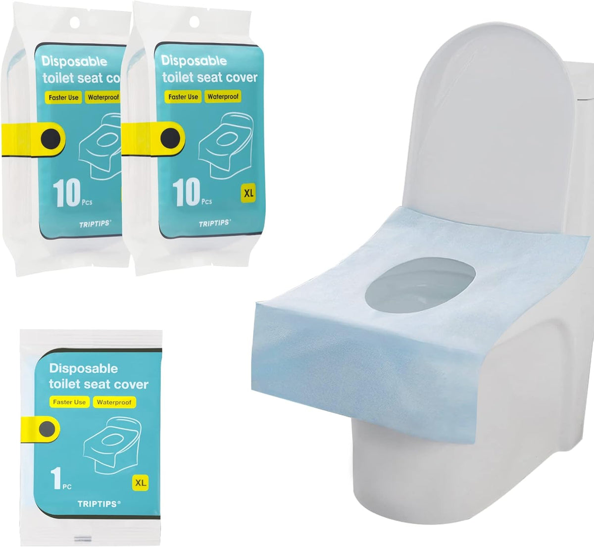 TRIPTIPS Toilet Seat Covers Disposable Travel Pack 20 count｜Faster use-Sticker free｜Waterproof｜XL Disposable Toilet Seat Cover for Adults and Kids, Individually for Public Restroom/Airplane