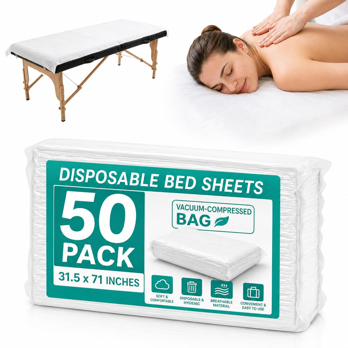150 Pcs Disposable Massage Table Sheets 31" x 71", Non-Woven Disposable Bed Sheets for Massage Table Cover Breathable SPA Bed Cover for Spa, Massage, Beauty, Tattoos, Travel