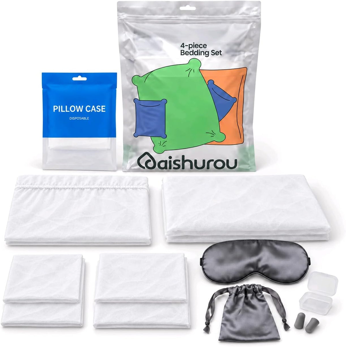 10-Piece Disposable Travel Bedding Set with Sleep Accessories