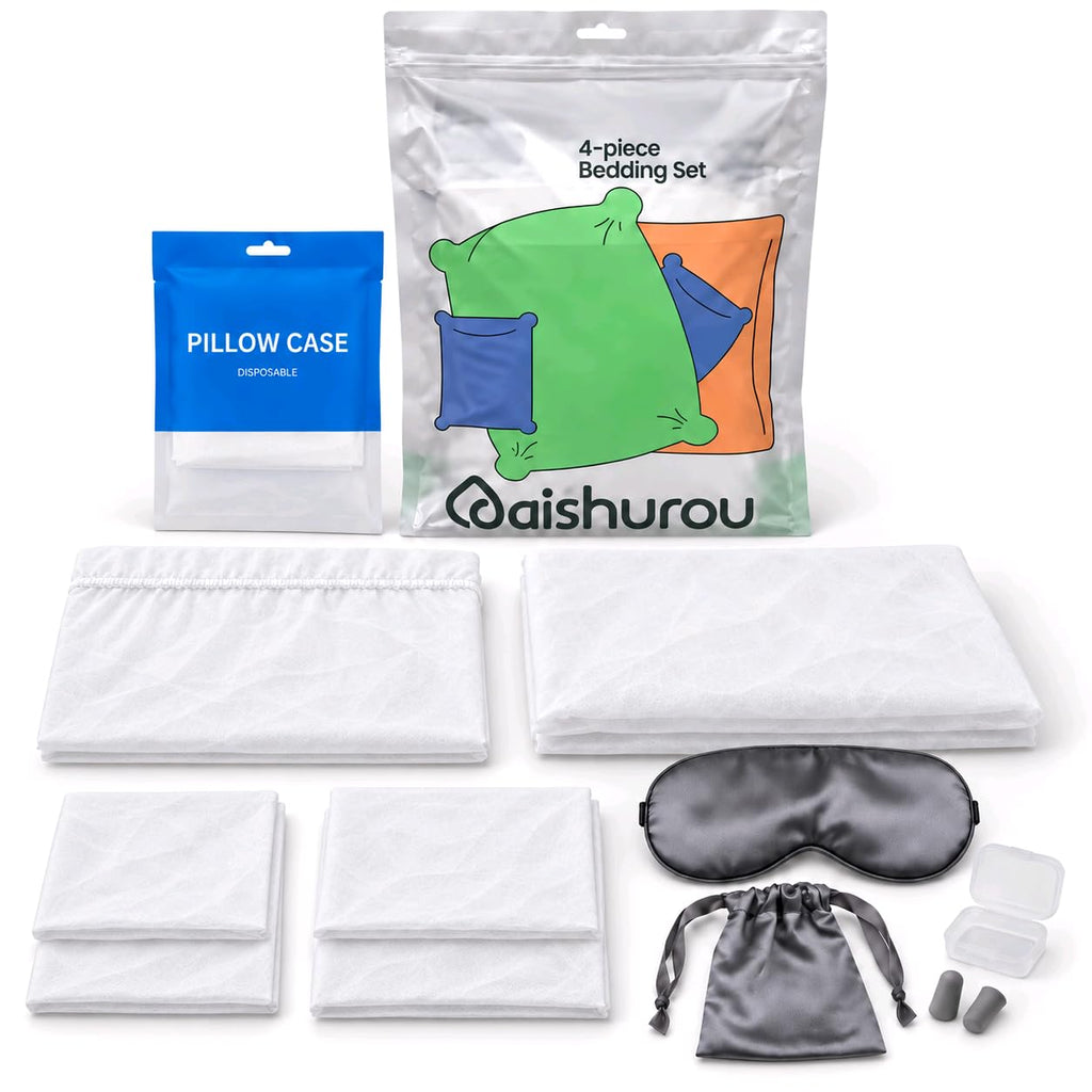 14-Piece Disposable Travel Bedding Set with Sleep Accessories for Two