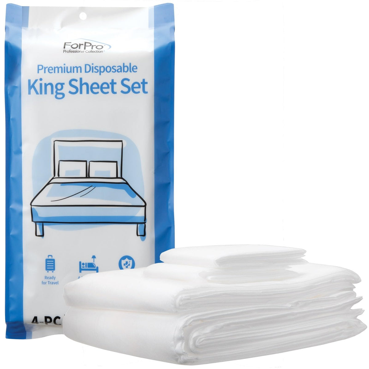 ForPro Premium Disposable Sheet Set, 4-PC King Size Bedding for Travel, Includes Bed Sheet, Duvet Cover and Two Pillowcases, White (Pack of 2)