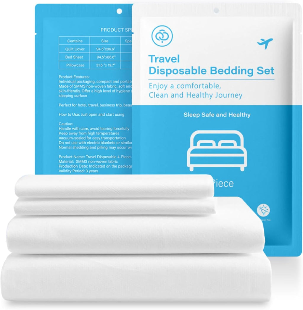 4PCS Disposable Travel Bed Sheets, King Size Bedding Set