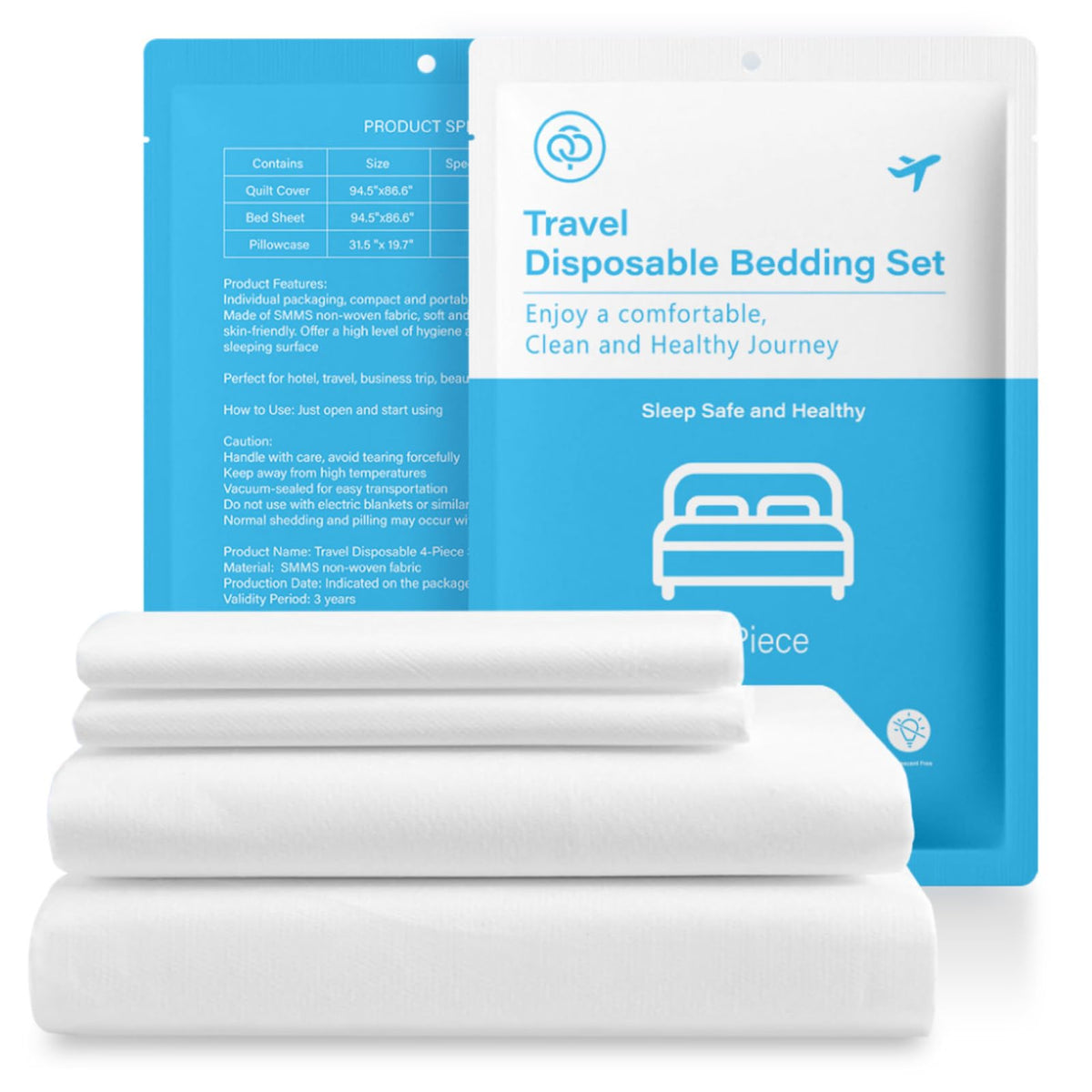 4PCS Disposable Travel Bed Sheets, King Size Bedding Set