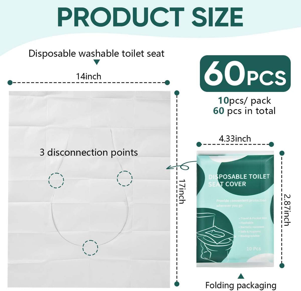 KISEER 60 Pcs Disposable Flushable Paper Toilet Seat Covers Travel Supplies Essentials for Airplane, Public Restrooms, Bathroom, Hotels, Camping, Kids or Adults