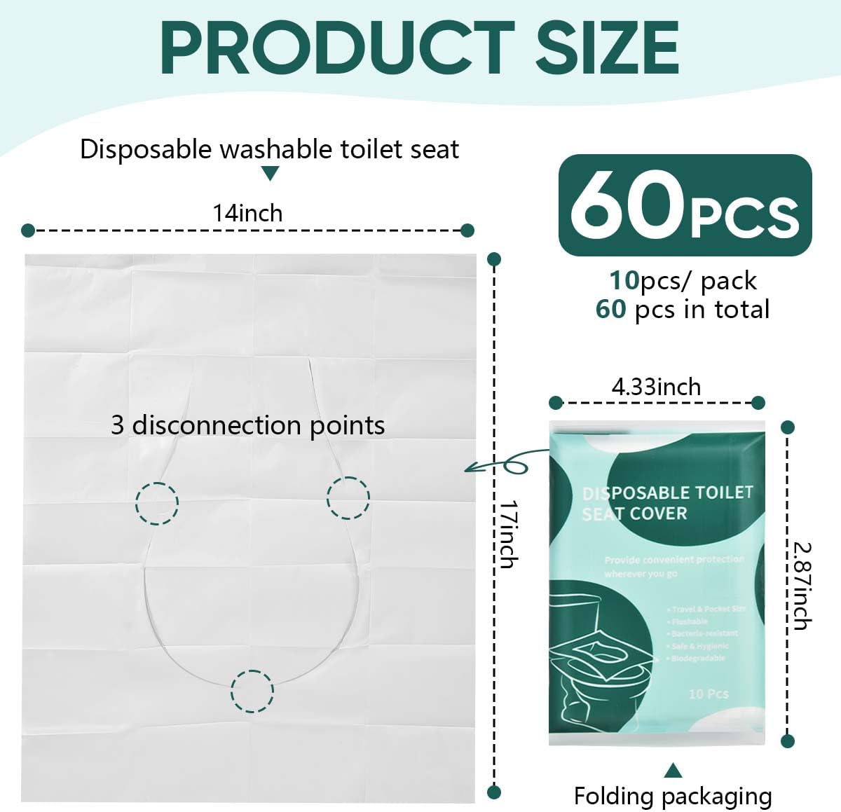 KISEER 60 Pcs Disposable Flushable Paper Toilet Seat Covers Travel Supplies Essentials for Airplane, Public Restrooms, Bathroom, Hotels, Camping, Kids or Adults
