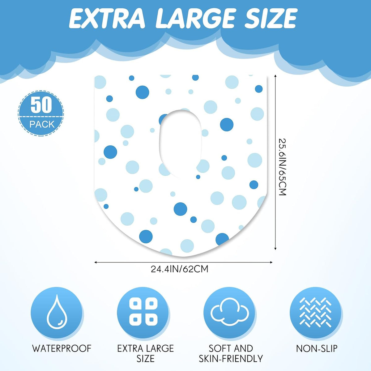 50 Packs Extra Large Disposable Toilet Seat Covers for Kids Adult, Dot