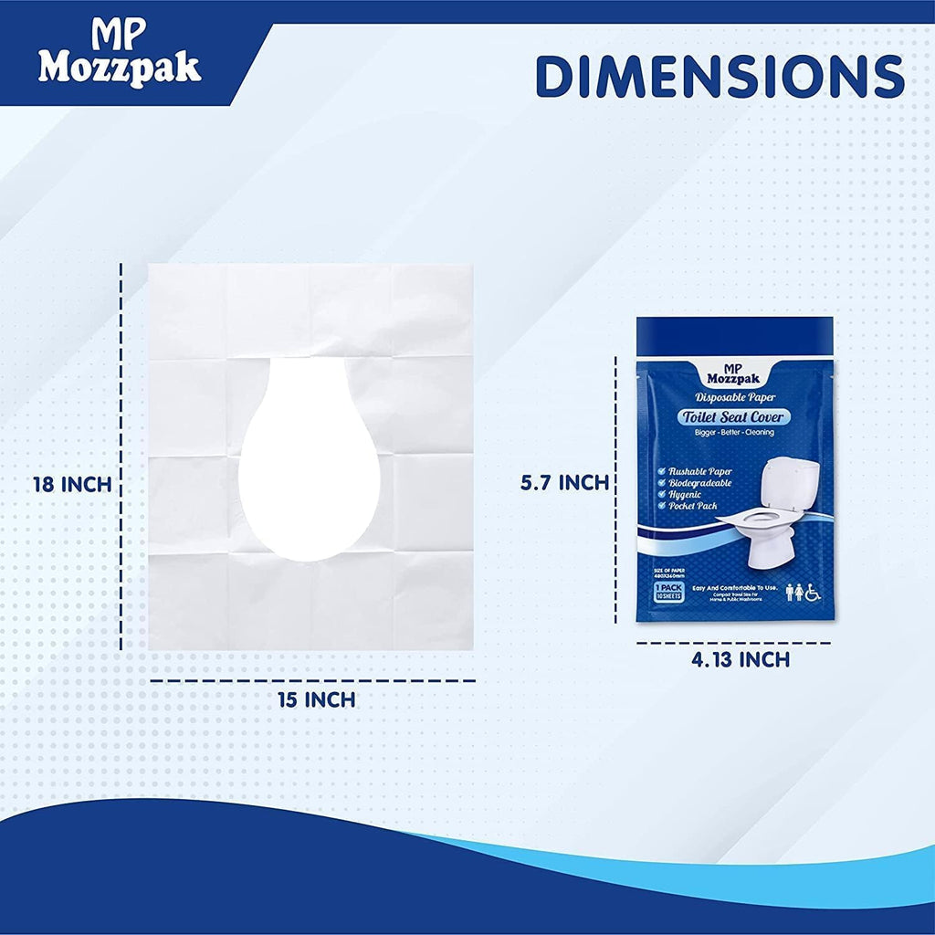 MP MOZZPAK Toilet Seat Covers Disposable - 10 Packs(100 Pcs) - XL Flushable Disposable Toilet Seat Cover for Kids Potty Training, Adults - 100% Biodegradable - Travel Accessories for Airplane, Camping