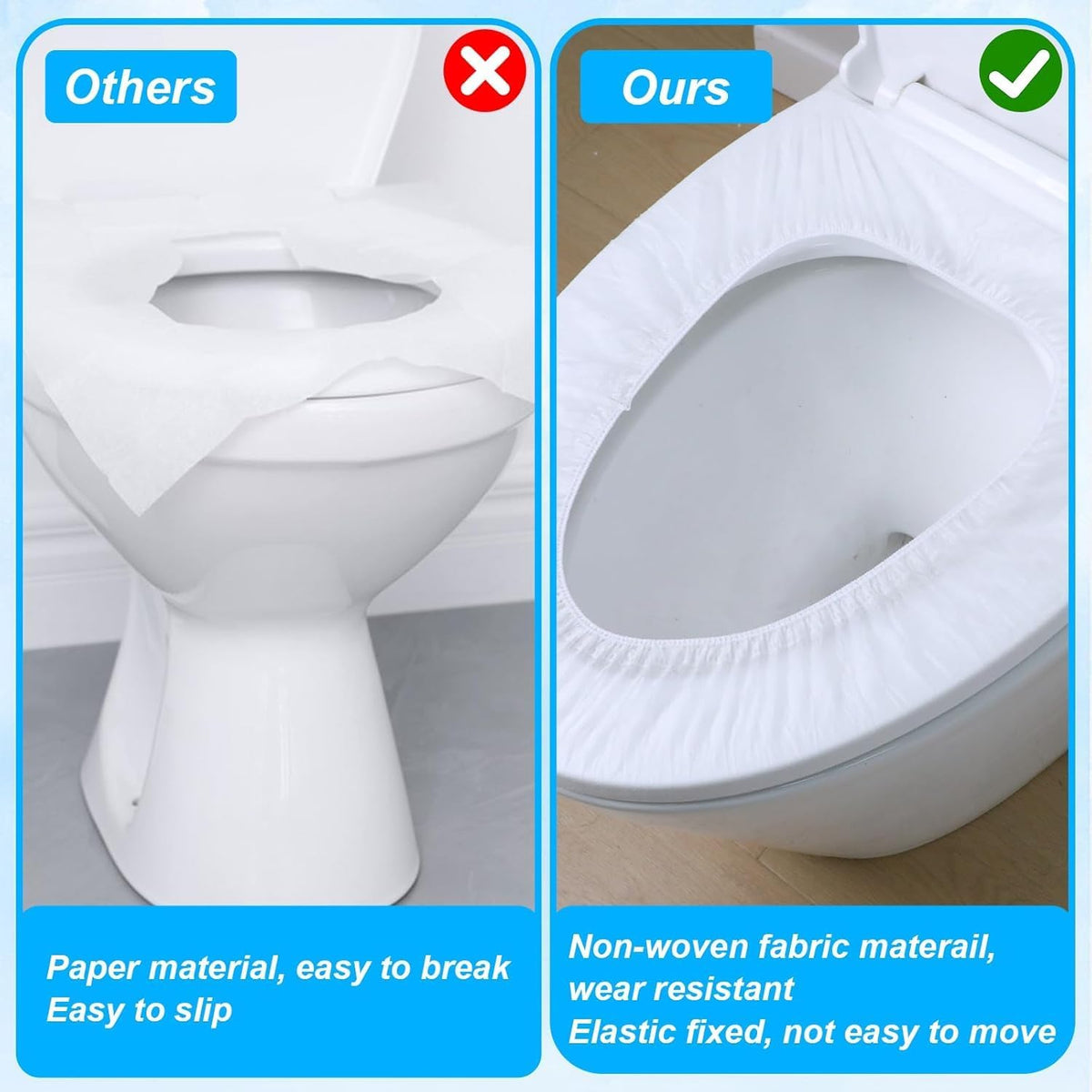 Commode Disposable Toilet Seat Covers Waterproof – 50 Pack, Individually Wrapped, Non-Woven Travel Toilet Seat Cover for Public Restrooms, Hospitals & Trips