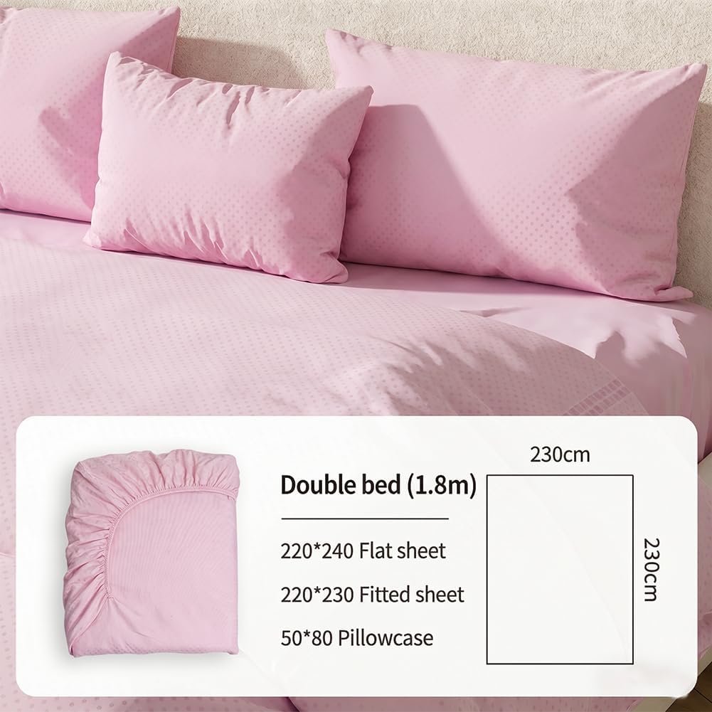 Disposable Bed Sheet Set – 4-Piece Soft Breathable Fitted Sheet Including Quilt Cover, Flat Sheet & 2 Pillowcases – Individually Packed for Hotel, Business Trip, Travel/Pink