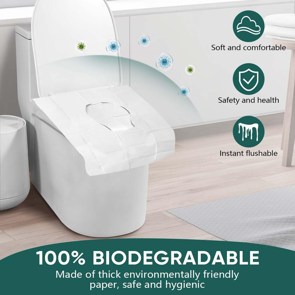 KISEER 60 Pcs Disposable Flushable Paper Toilet Seat Covers Travel Supplies Essentials for Airplane, Public Restrooms, Bathroom, Hotels, Camping, Kids or Adults