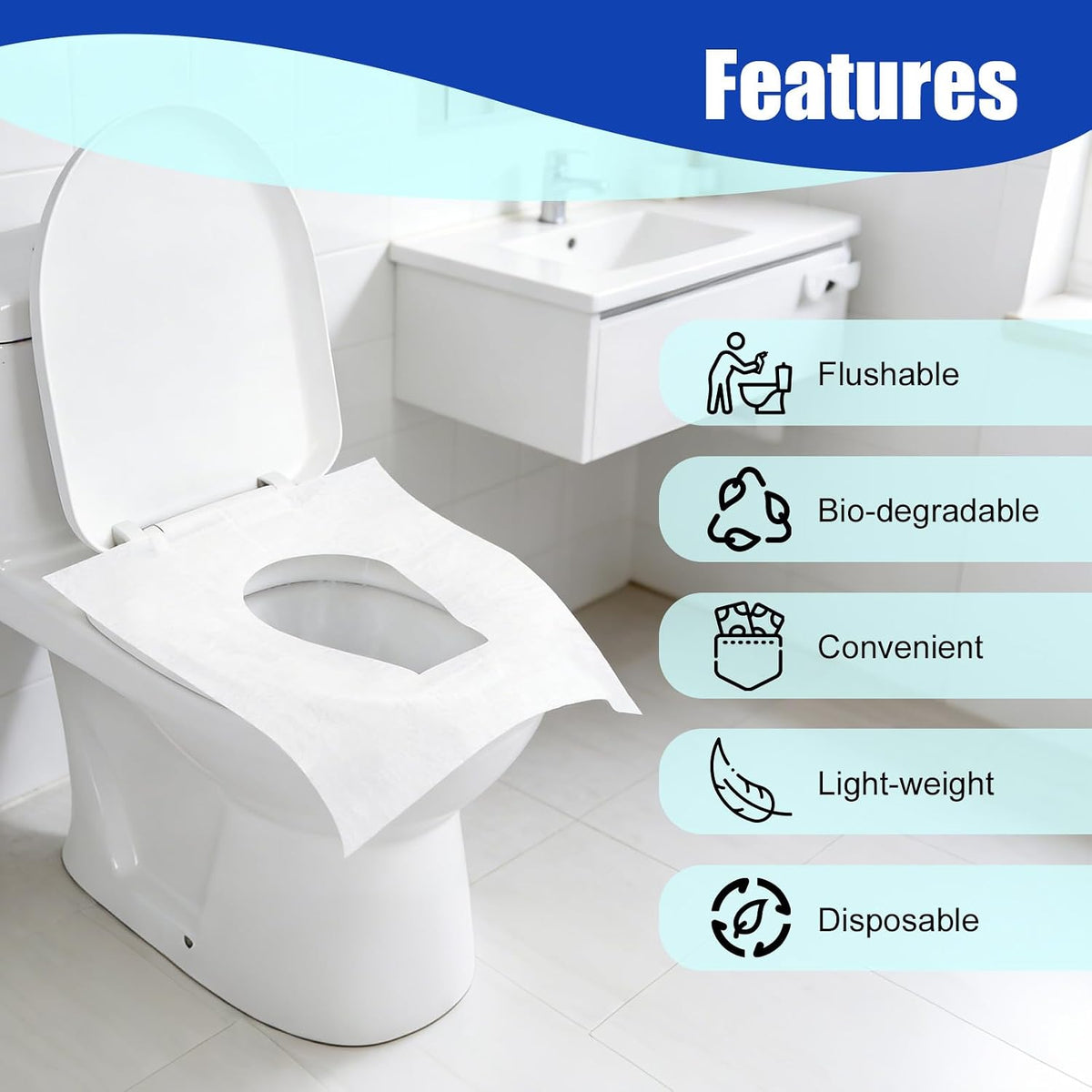 70 Pcs XL Toilet Seat Covers Disposable Flushable