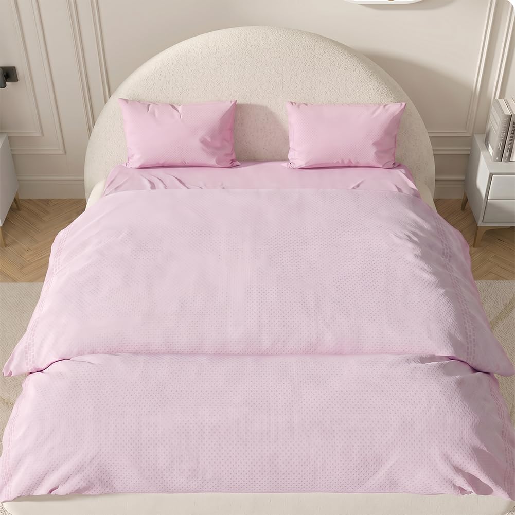 Disposable Bed Sheet Set – 4-Piece Soft Breathable Fitted Sheet Including Quilt Cover, Flat Sheet & 2 Pillowcases – Individually Packed for Hotel, Business Trip, Travel/Pink