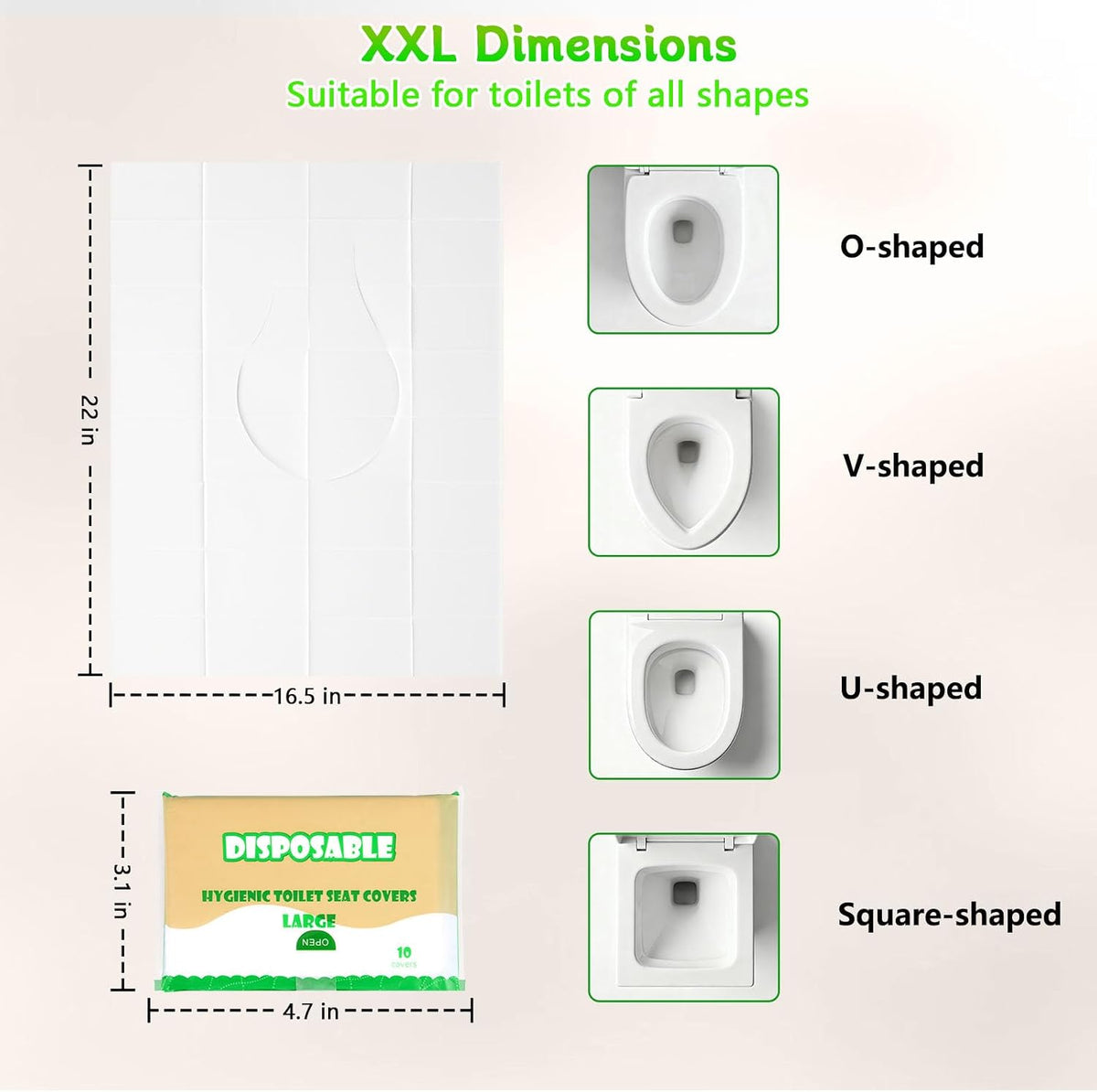 Toilet Seat Covers Flushable XXL 50 Pcs for Adults Kids