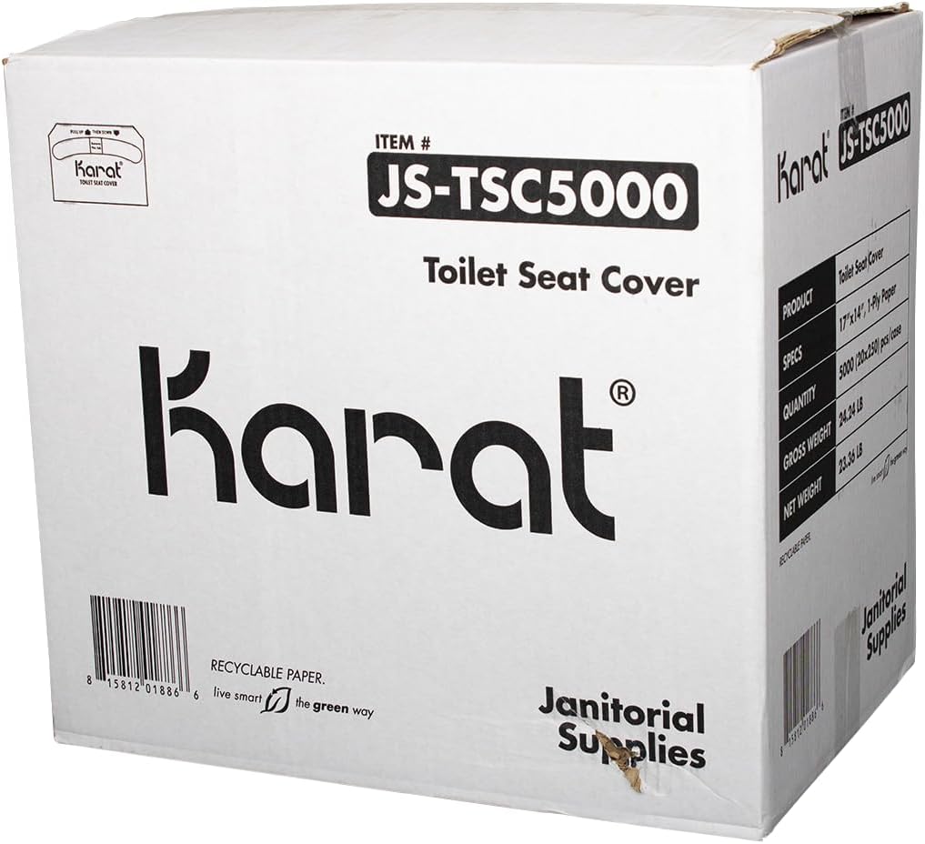 Karat Disposable Toilet Seat Covers – 5000 Sheets of Recycled Paper, Compatible with Half-Fold Dispensers for Commercial Bathroom Hygiene
