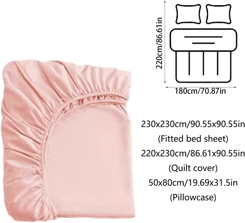 Disposable Sheets for Travel, Queen Size Disposable Bed Sheets for Travel Set of 4, 2 Disposable Pillow Case Covers 1 Fitted Sheet 1 Quilt Cover, Breathable Solid Trip Portable Beddings (Pink)