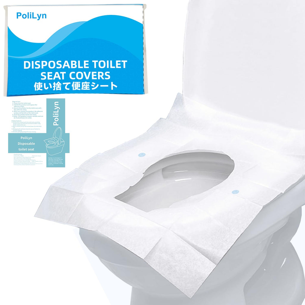Disposable Toilet Seat Covers | 10 Sheets x 5 Packs, Adhesive Secured, Physical Isolation Design | Travel Accessories for Public Restrooms, Camping & Airplane (50, M)
