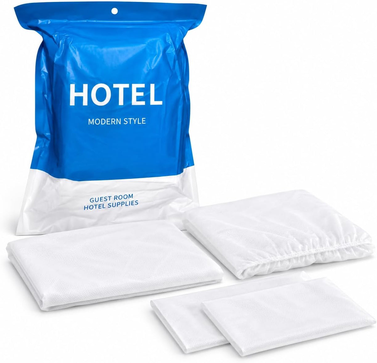 4-Piece Disposable Travel Bedding Set, Non-Woven Duvet Cover, Half-Fitted Sheet with Elastic Ends and 2 Pillowcases for Hotel Stays