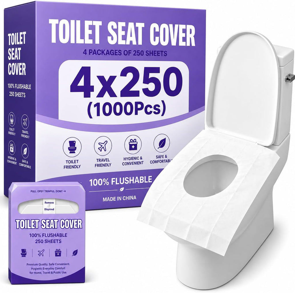 ZENOVA Toilet Seat Covers Disposable Flushable(250x4Packs, 1000Pcs) - Large Size 14.7x16.7" (Half-Fold) Toilet Seat Cover - Paper Liners for Restroom, Bathroom, Kids Potty Training