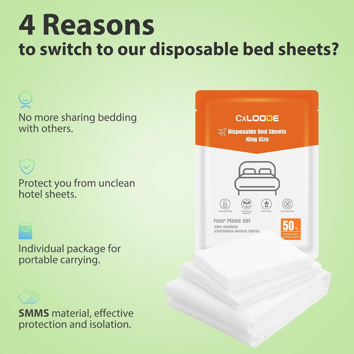 2 Pack Disposable Bed Sheet King Size Disposable Fitted Sheet