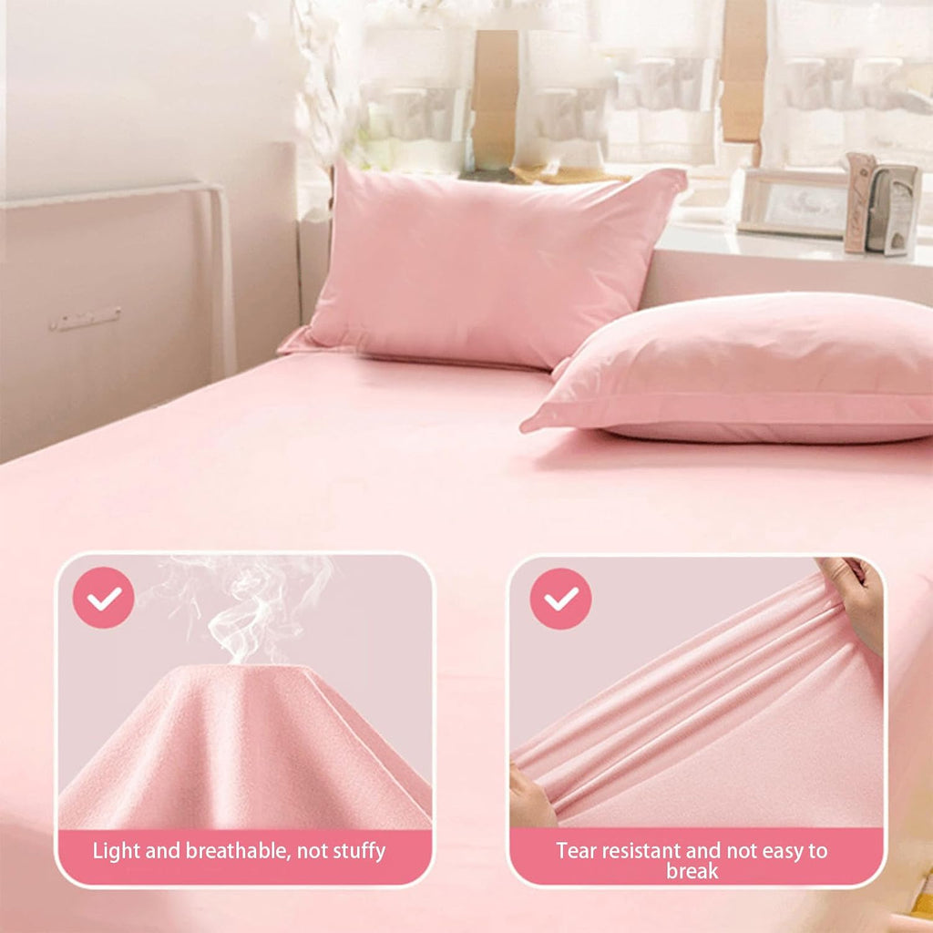 Disposable Sheets for Travel, Queen Size Disposable Bed Sheets for Travel Set of 4, 2 Disposable Pillow Case Covers 1 Fitted Sheet 1 Quilt Cover, Breathable Solid Trip Portable Beddings (Pink)