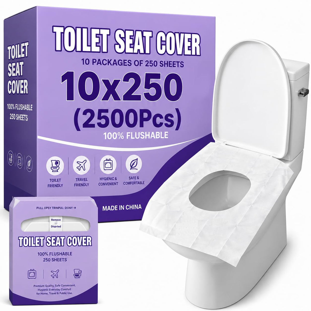 ZENOVA Toilet Seat Covers Disposable Flushable(250x4Packs, 1000Pcs) - Large Size 14.7x16.7" (Half-Fold) Toilet Seat Cover - Paper Liners for Restroom, Bathroom, Kids Potty Training