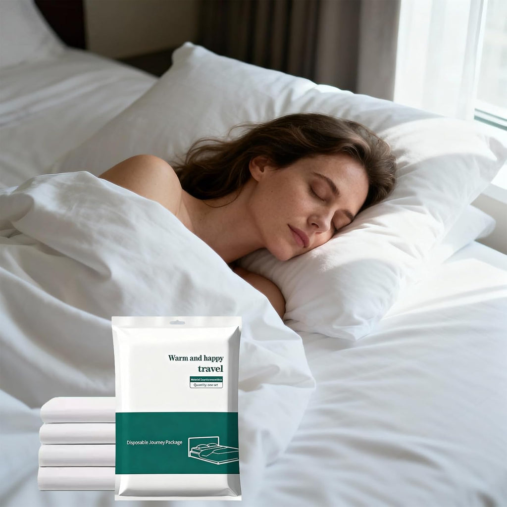 Disposable Bed Sheets 1-Pack | 4-Piece Set (87"x87" Bed Sheet, 95"x87" Quilt Cover, 20"x32" Pillow Case) Hotel & Travel Essentials Portable & Hygienic (Disposable Bed Sheets (1 Pack))