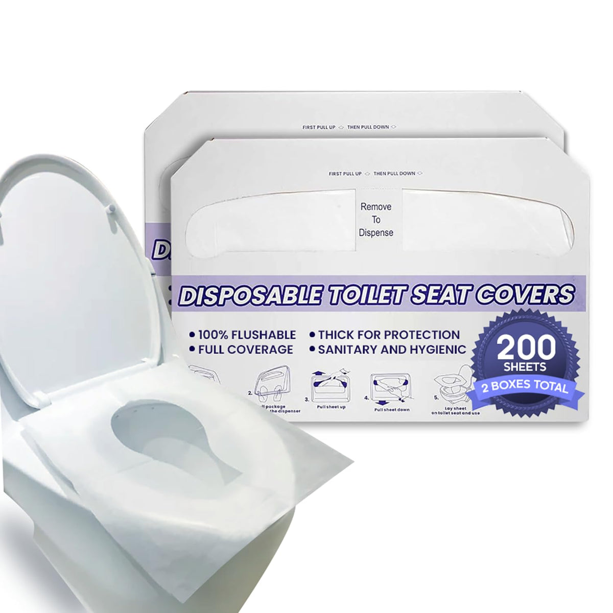 Disposable Toilet Seat Covers XL Half Fold Flushable – 200 Sheets 2 Pack for Public Facilities, Office, School, Hotel & Business Use – Premium toilet seat cover For Commercial Wall Dispenser