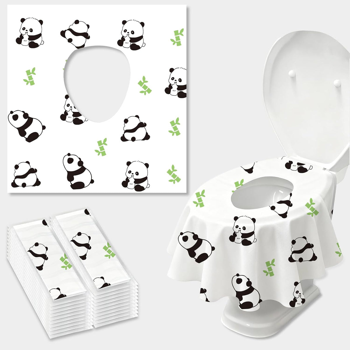 20 Pack Toilet Seat Covers Disposable, Waterproof, Ideal for Kids and Adults, Extra Large, Individually Wrapped, Toddlers Potty Training in Public Restrooms, Airplane, Trip - Panda Designs