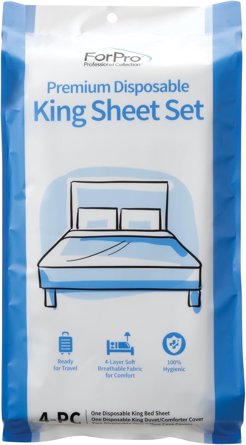 ForPro Premium Disposable Sheet Set, 4-PC King Size Bedding, White