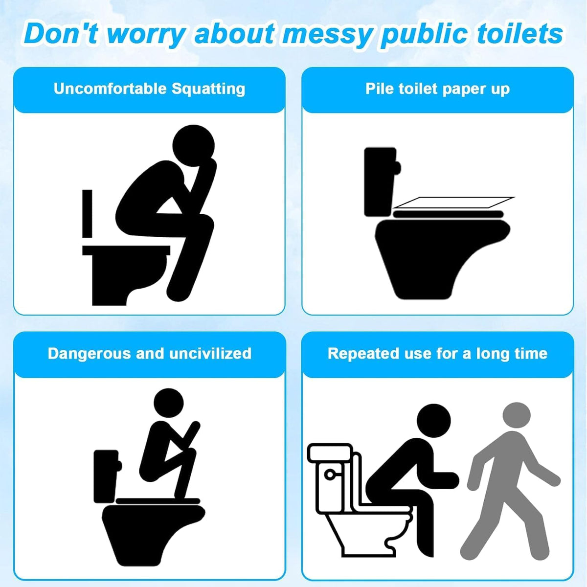 Commode Disposable Toilet Seat Covers Waterproof – 50 Pack, Individually Wrapped, Non-Woven Travel Toilet Seat Cover for Public Restrooms, Hospitals & Trips