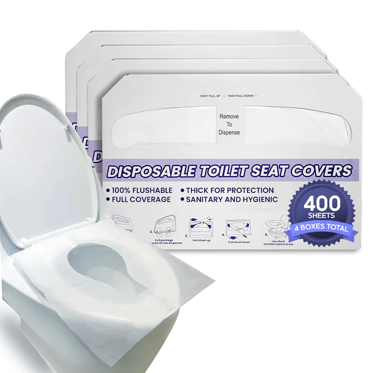 Disposable Toilet Seat Covers XL Half Fold Flushable – 200 Sheets 2 Pack for Public Facilities, Office, School, Hotel & Business Use – Premium toilet seat cover For Commercial Wall Dispenser