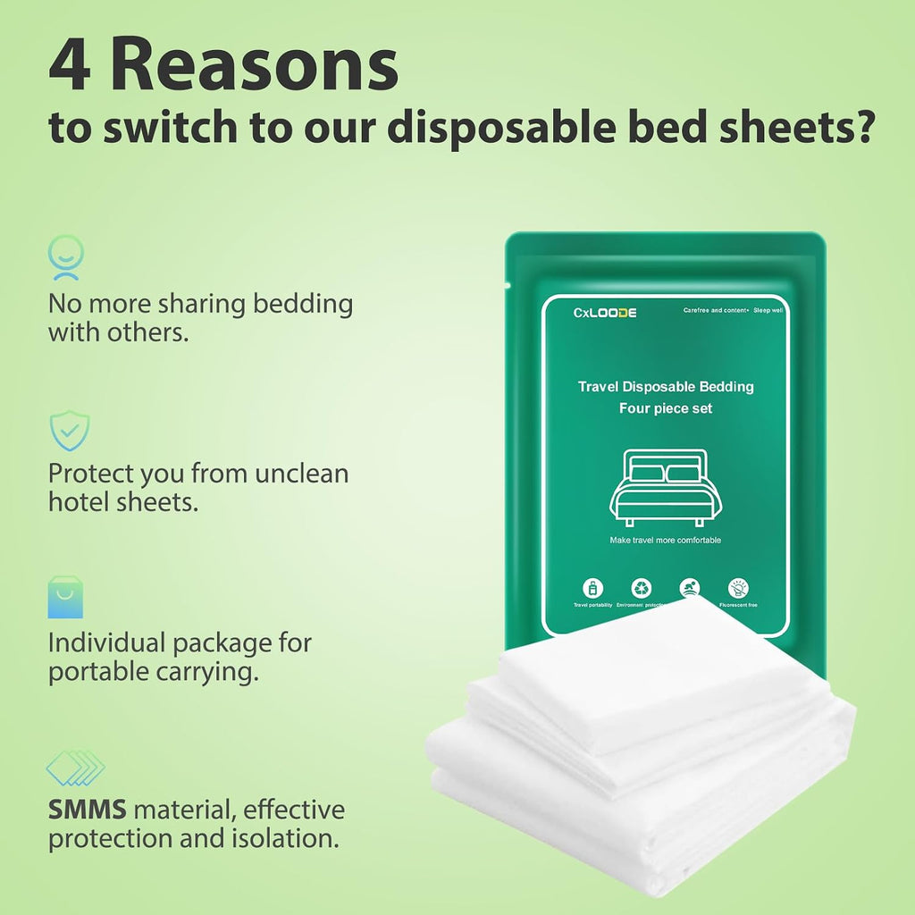 4 PCS Disposable Bed Sheet King Size for Travel Disposable Sheets for Hotel