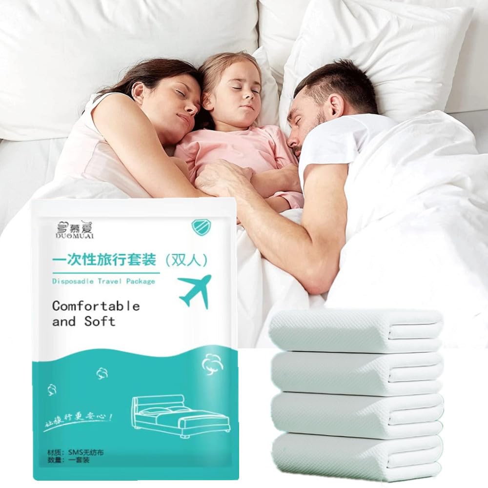 Disposable Bed Sheets Twin XL Size, Disposable Travel Sheets for Hotel with Quilt Cover and Pillowcase, Disposable Bedding Travel Bedding Disposable Sheets, No Need Wash Bed Sheets