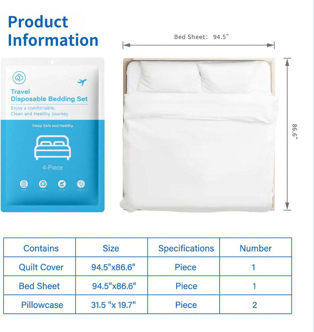 4PCS Disposable Travel Bed Sheets, King Size Bedding Set