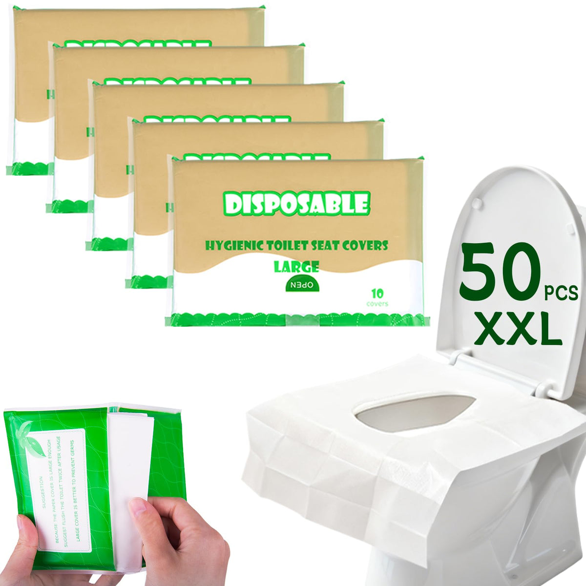 Toilet Seat Covers Flushable XXL 50 Pcs for Adults Kids