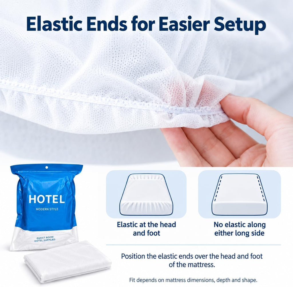 4-Piece Disposable Travel Bedding Set, Non-Woven Duvet Cover, Half-Fitted Sheet with Elastic Ends and 2 Pillowcases for Hotel Stays