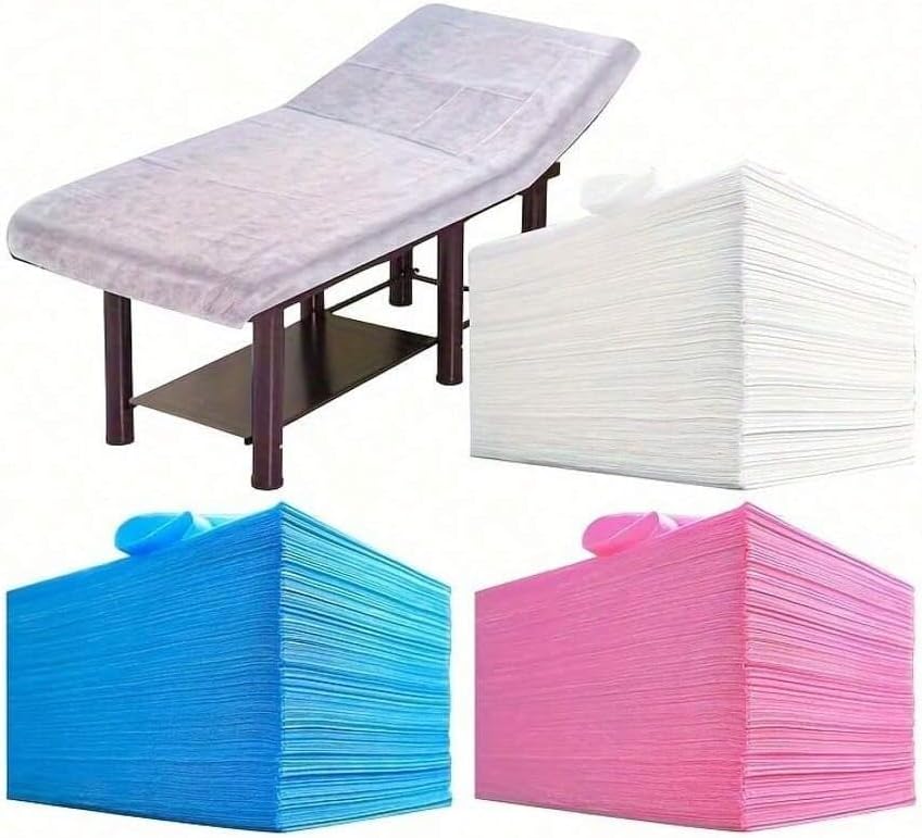 Disposable Bed Sheets 100pcs Disposable Non-Woven Bed Sheets SPA Fabric Massage Table Sheet Duvet Cover for Travel SPA Tattoo Hotel Salon, 31.5x71in White/Pink/Blue (Pink)