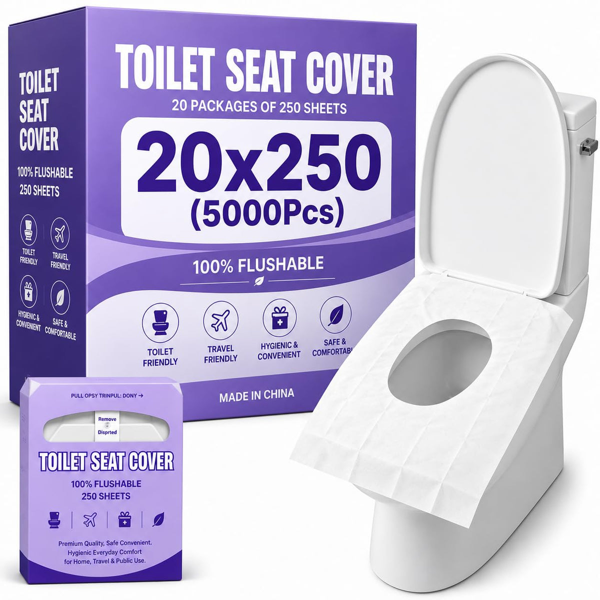 ZENOVA Toilet Seat Covers Disposable Flushable(250x4Packs, 1000Pcs) - Large Size 14.7x16.7" (Half-Fold) Toilet Seat Cover - Paper Liners for Restroom, Bathroom, Kids Potty Training