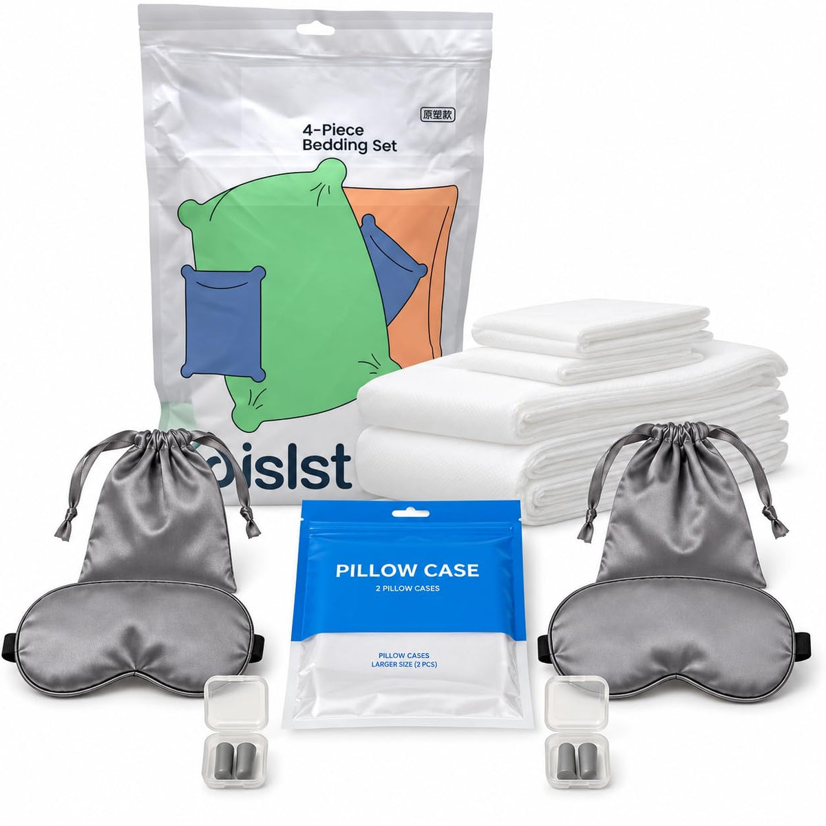 10-Piece Disposable Travel Bedding Set with Sleep Accessories