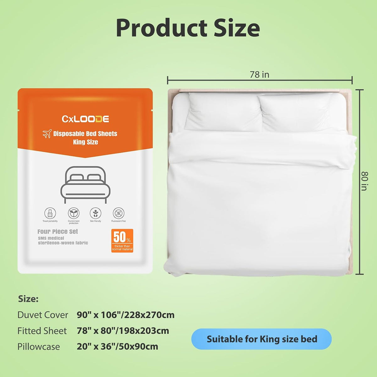 4 Pcs Disposable Bed Sheet King Size Disposable Fitted Sheet