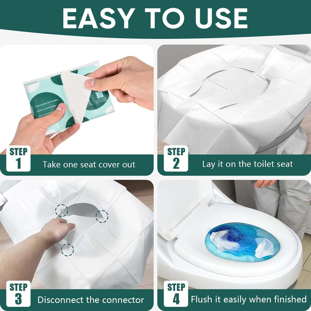 KISEER 60 Pcs Disposable Flushable Paper Toilet Seat Covers Travel Supplies Essentials for Airplane, Public Restrooms, Bathroom, Hotels, Camping, Kids or Adults