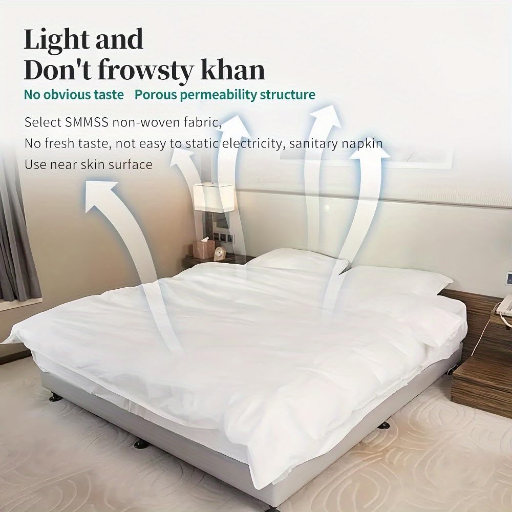 2pcs 1 Set Travel Disposable Bedding Set Breathable Non Woven Flat Sheet Duvet Cover & 2 Pillowcases White for Hotel Travel, 2pcs