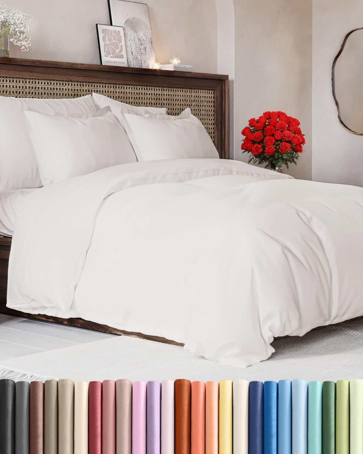 Duvet Cover King Size - Extra Soft 3 Piece with Zipper Closure - White