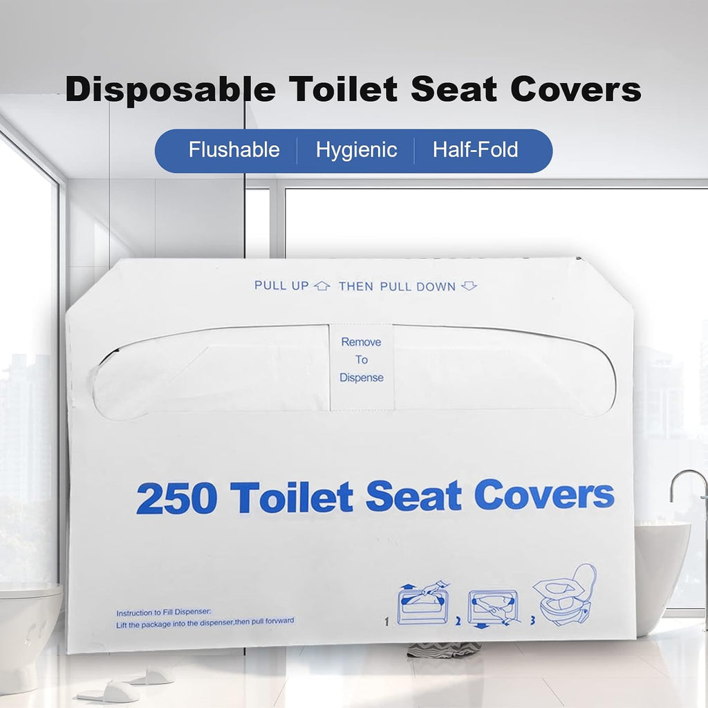Toilet Seat Covers Disposable, 250 Pcs Flushable Disposable Toilet Seat Covers, Half-Fold Paper Toilet Liners for Travel, Airplane, Public Restrooms, Road Trips, Camping, Potty Training